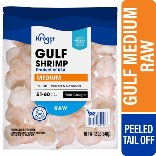 Kroger® Wild Caught Medium Raw Gulf Shrimp Peeled & Deveined Tail Off Perspective: front