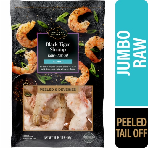 Private Selection® Black Tiger Raw-Tail Off Peeled & Deveined Jumbo Shrimp Perspective: front