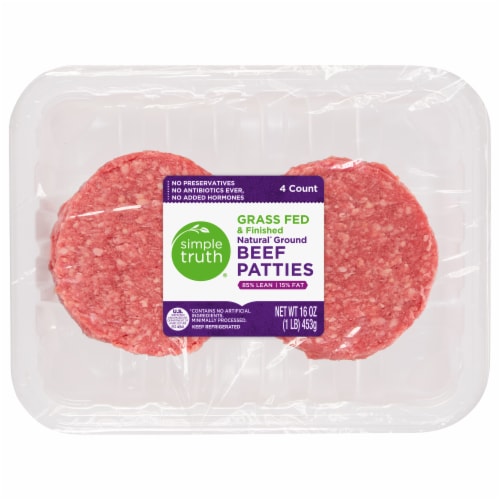 Simple Truth® 85/15 Grass Fed Natural Ground Beef Patties Perspective: front