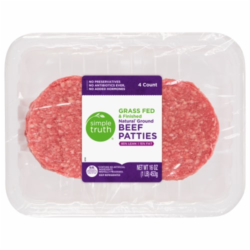 Simple Truth® 85/15 Grass Fed Natural Ground Beef Patties Perspective: front