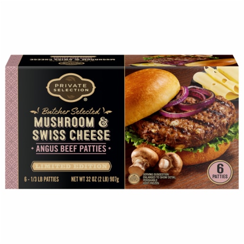 Private Selection® Mushroom and Swiss Cheese Angus Ground Beef Patties Perspective: front