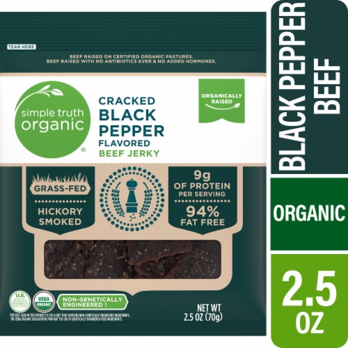 Simple Truth Organic™ Cracked Black Pepper Flavored Beef Jerky Bag Perspective: front