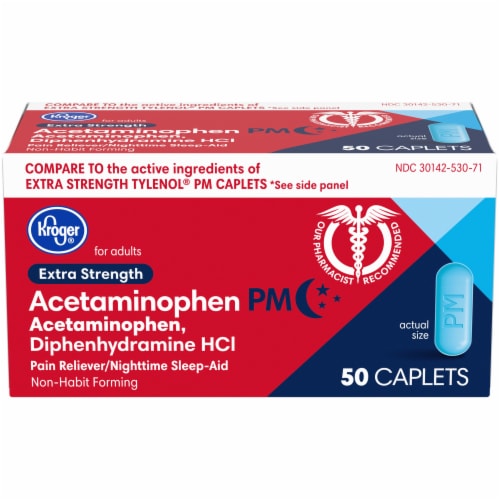 Kroger® Extra Strength Acetaminophen PM Caplets Perspective: front