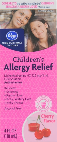 Kroger® Children's Diphenhydramine HCl Allergy Relief Cherry Flavor Liquid Perspective: front
