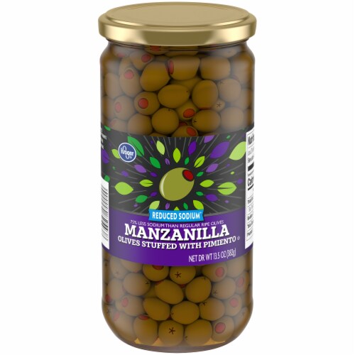 Kroger® Reduced Sodium Manzanilla Olives Stuffed with Pimiento Perspective: front