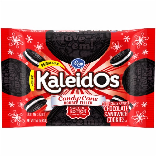 Kroger® Kaleidos Candy Cane Double Filled Chocolate Sandwich Cookies Perspective: front