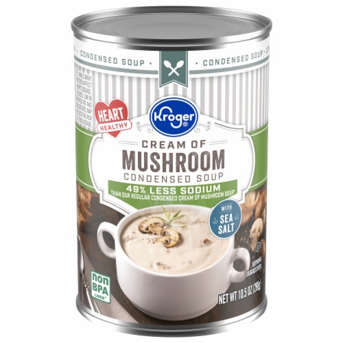 Kroger® Reduced Sodium Cream of Mushroom Condensed Soup Can Perspective: front