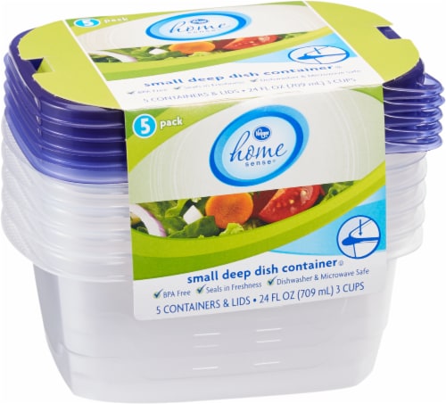 Kroger® ® Small Deep Dish Storage Containers - 5 Pack - Clear/Blue Perspective: front