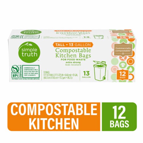 Simple Truth® 13 Gallon Compostable Tall Kitchen Trash Bags Perspective: front