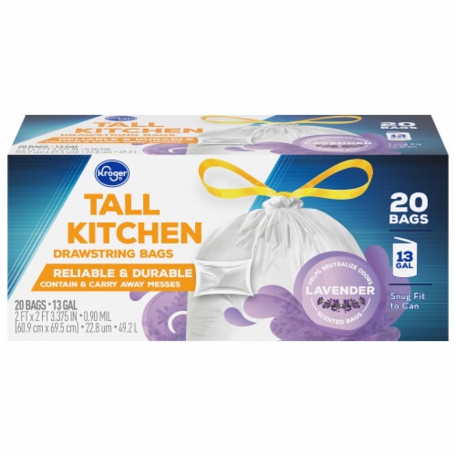 Kroger® Tall Kitchen Lavender Scented 13 Gallon Drawstring Bags Perspective: front