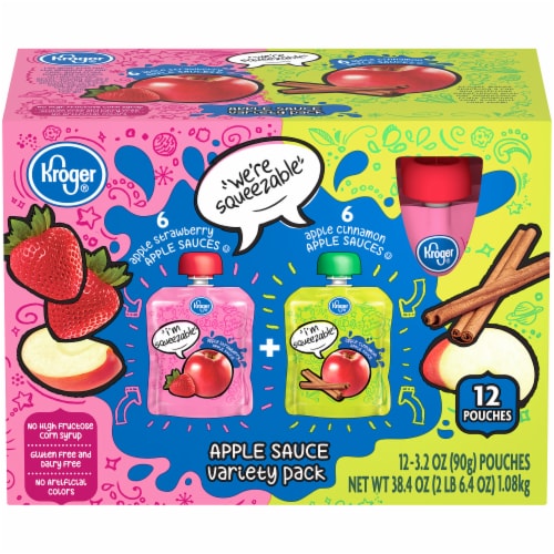 Kroger® Apple Cinnamon & Apple Strawberry Applesauce Variety Pouches Perspective: front