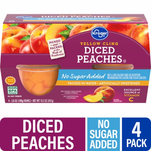 Kroger® No Sugar Added Yellow Cling Diced Peaches Fruit Snack Bowls Perspective: front