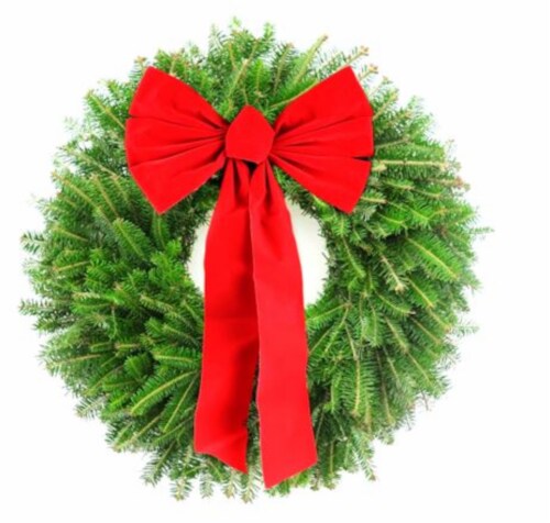 Holiday Wreath with Bow – 22” diameter Perspective: front