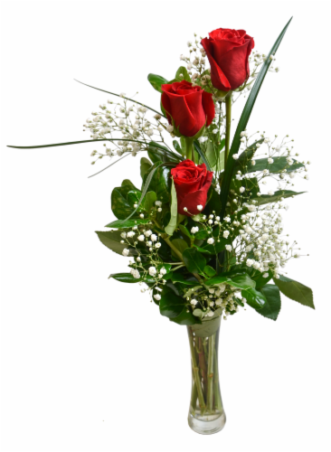 Triple Rose Arrangement Bud Vase Perspective: front