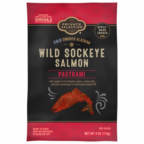 Private Selection® Wild Caught Alaskan Sockeye Salmon Pe-Sliced Cold Smoked Pastrami Perspective: front