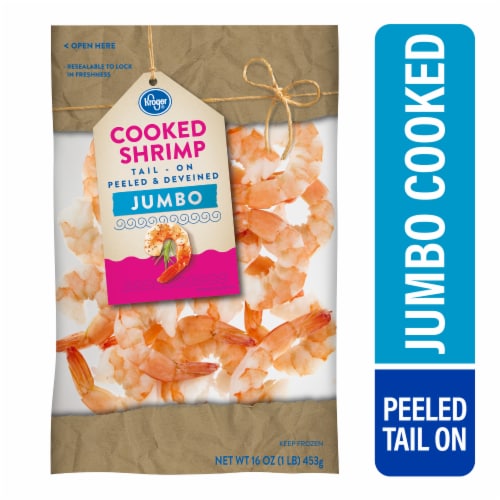Kroger® Jumbo Peeled & Deveined Cooked Shrimp Tail-On Perspective: front