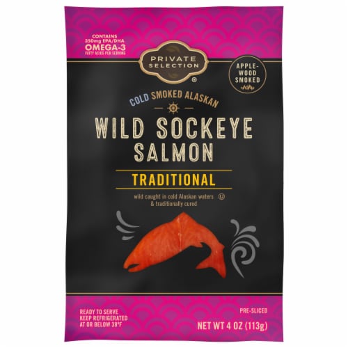Private Selection® Wild Caught Alaskan Sockeye Salmon Pre-Sliced Cold Smoked Traditional Perspective: front