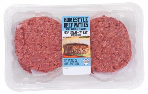 Homestyle Ground Beef Patties 93% Lean 7% Fat Perspective: front