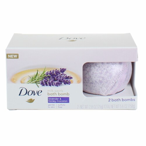 Dove Milk Swirls Lavender & Honey Macaron Bath Bombs Perspective: front