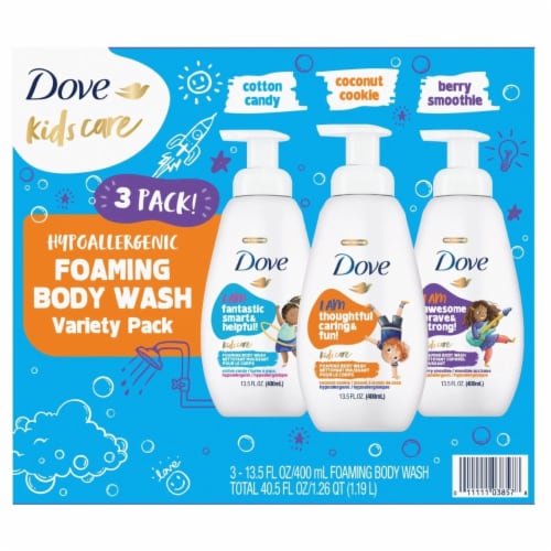 Dove Kids Care Foaming Body Wash, Variety Pack, 13.5 Fluid Ounce (Pack of 3) Perspective: front