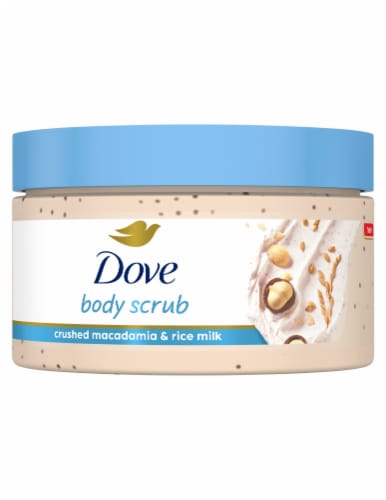 Dove Crushed Macadamia and Rice Milk Exfoliating Mini Body Scrub Perspective: front