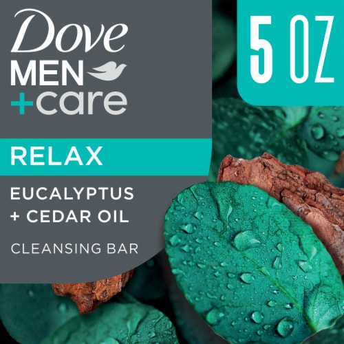 Dove Men+Care Cleansing Bar Soap Eucalyptus + Cedar Oil Plant Based Cleanser Perspective: front