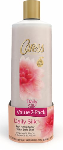 Caress Daily Silk with White Peach & Orange Blossom Body Wash Twin Pack Perspective: front