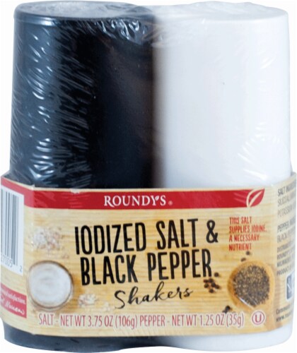 Roundy's Iodized Salt & Black Pepper Shakers Pack Perspective: front