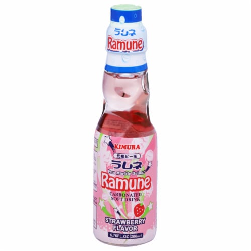 Kimura Strawberry Ramune Soda Bottle Perspective: front