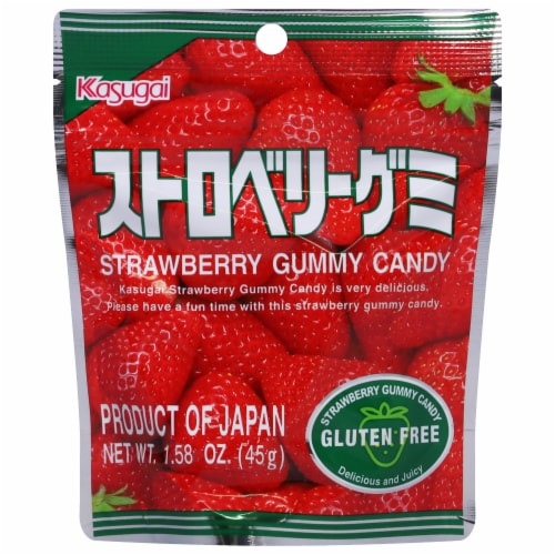 KASUGAI Strawberry Gluten Free Gummy Candy Bag Perspective: front