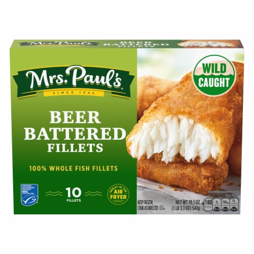 Mrs. Paul's Crispy Beer Battered Frozen Fish Fillets Perspective: front