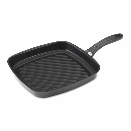 MegaChef 11 Square Enamel Cast Iron Grill Pan with Matching Grill Press in Blue