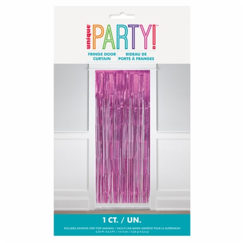 Unique Foil Fringe Door Curtain - Pastel Pink Perspective: front