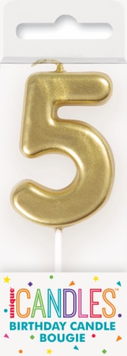 Unique® Candles™ Mini #5 Birthday Candle - Gold Perspective: front
