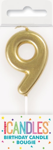 Unique® Candles™ Mini #9 Birthday Candle - Gold Perspective: front