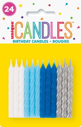 Unique® Candles™ Birthday Candles - Blue White & Silver Perspective: front