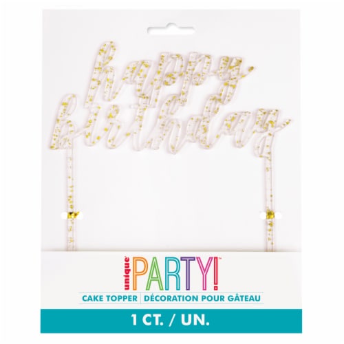 Unique® Party™ Gold Fleck Happy Birthday Cake Topper Perspective: front