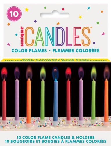 Unique® Candles™ Color Flames Birthday Candles & Holders - Assorted Perspective: front