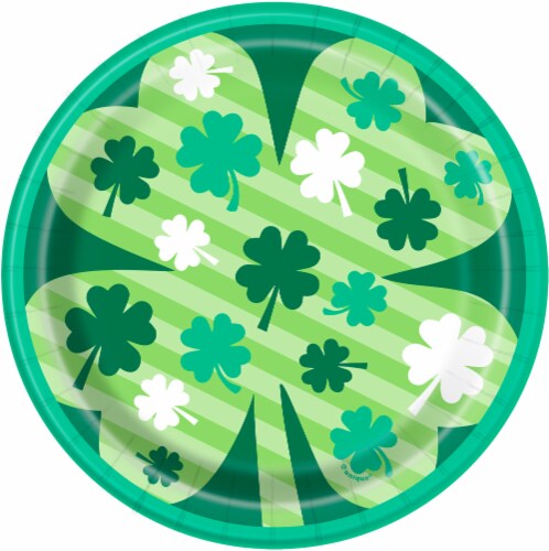 Unique Lucky Clover St Patrick's Day Round Plates Perspective: front
