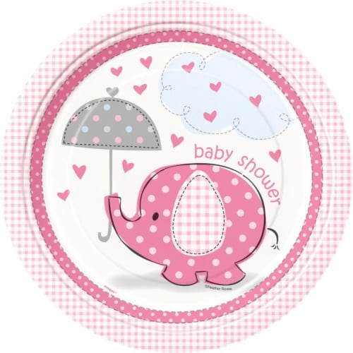 Unique Industries 238170 Umbrellaphants Pink Baby Shower Dinner