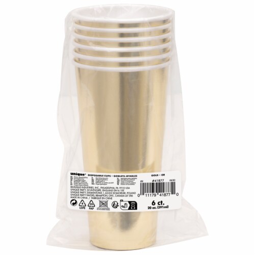 Unique® Paper Cups Gold 20 oz 6 ct Perspective: front