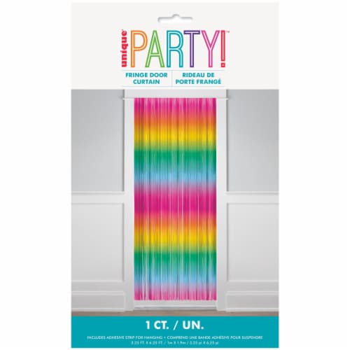 Unique® Foil Fringe Door Curtain Neon Rainbow Perspective: front