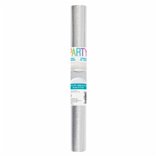 Unique Plastic Table Runner Silver Glitter Perspective: front