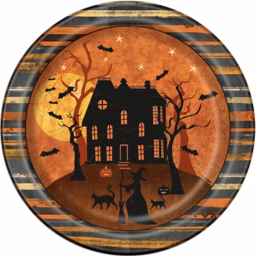 Unique 9" Haunted House Halloween Plates - Set of 8 Perspective: front