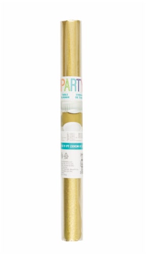 Unique® Plastic Table Runner Gold Glitter Perspective: front