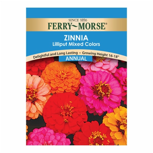 Ferry-Morse® Lilliput Mixed Color Zinnia Seed Packet Perspective: front