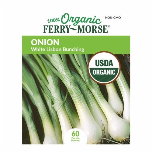 Ferry-Morse® Organic White Lisbon Bunching Onion Vegetable Seed Packet Perspective: front