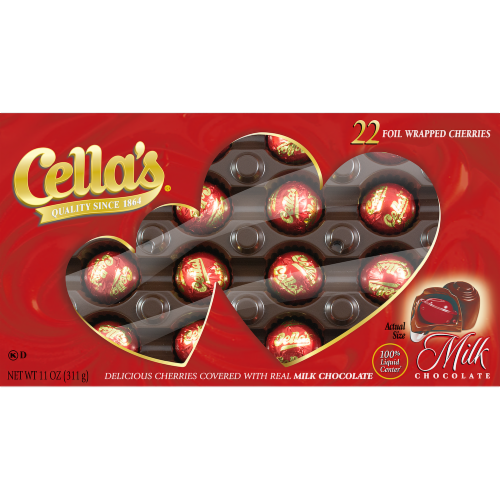 Cella's® Milk Chocolate Covered Cherries Valentine Candy Box Perspective: front