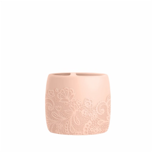 Allure Chantilly Peach Ceramic Toothbrush Holder Perspective: front