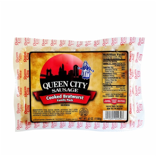 Queen City Skinless Cooked Bratwurst Family Pack Perspective: front